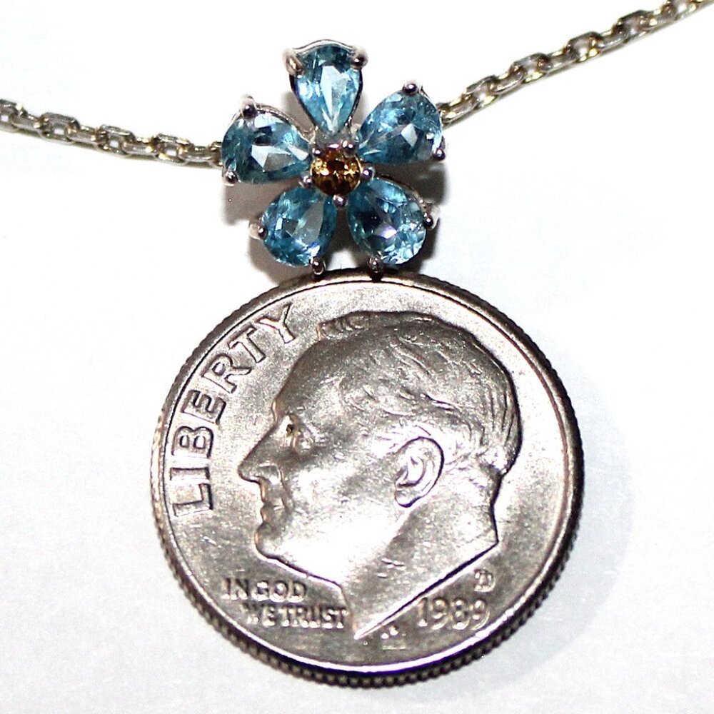 Sterling Silver Aquamarine Citrine Floral Bracelet 8 Inches - Picture 2 of 4